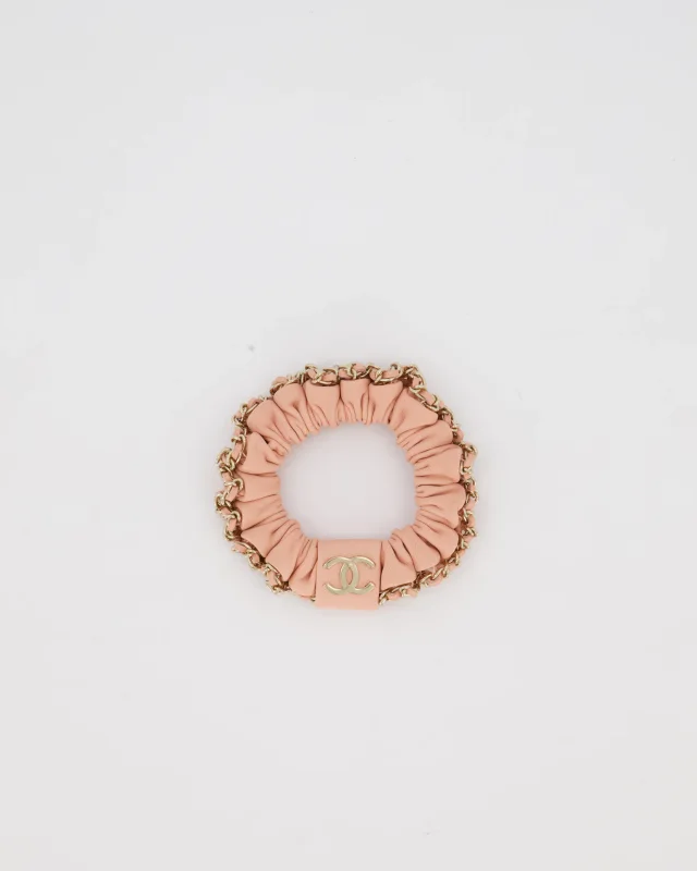 Chanel Pink Leather Hair Scrunchie with Chain Trim Detail in Pink Leather from Sellier, photo 6 of 7