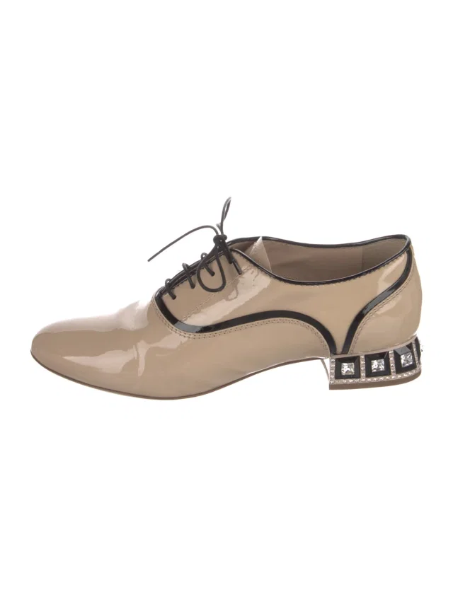 Miu Miu Patent Leather Crystal Embellishments Oxfords in Patent leather from The RealReal