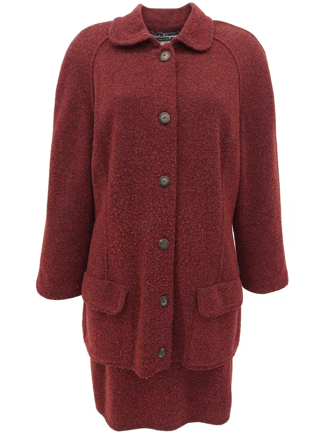 Ferragamo Wool Logo Button Setup #XL Red in Red Wool from VINTAGE QOO TOKYO