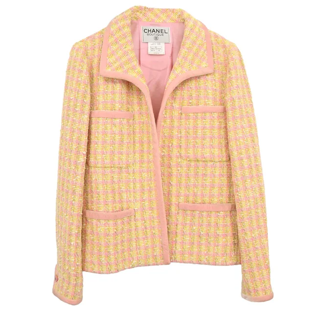 Chanel 1996 Single Breasted Jacket Tweed Yellow #40 in Yellow Tweed from AMORE Vintage Tokyo