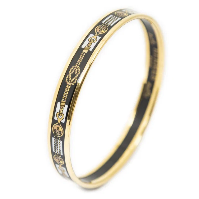 Hermès Enamel Bangle Black pumochi Bracelet in Black from The Reluxe