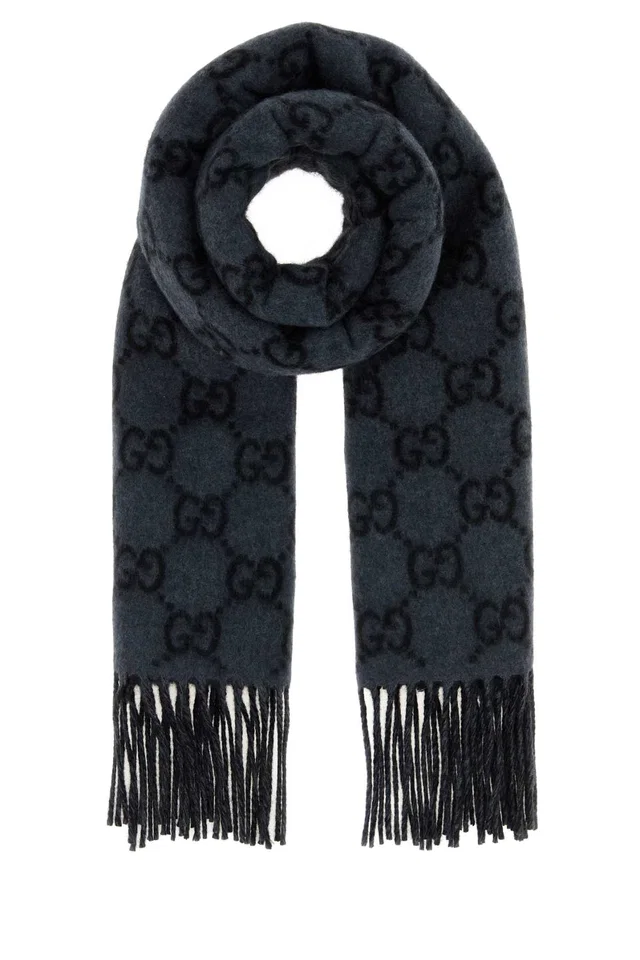 Gucci Canvy Scarf — Gray Cashmere Fabric Scarfs in Grey Cashmere from HEWI
