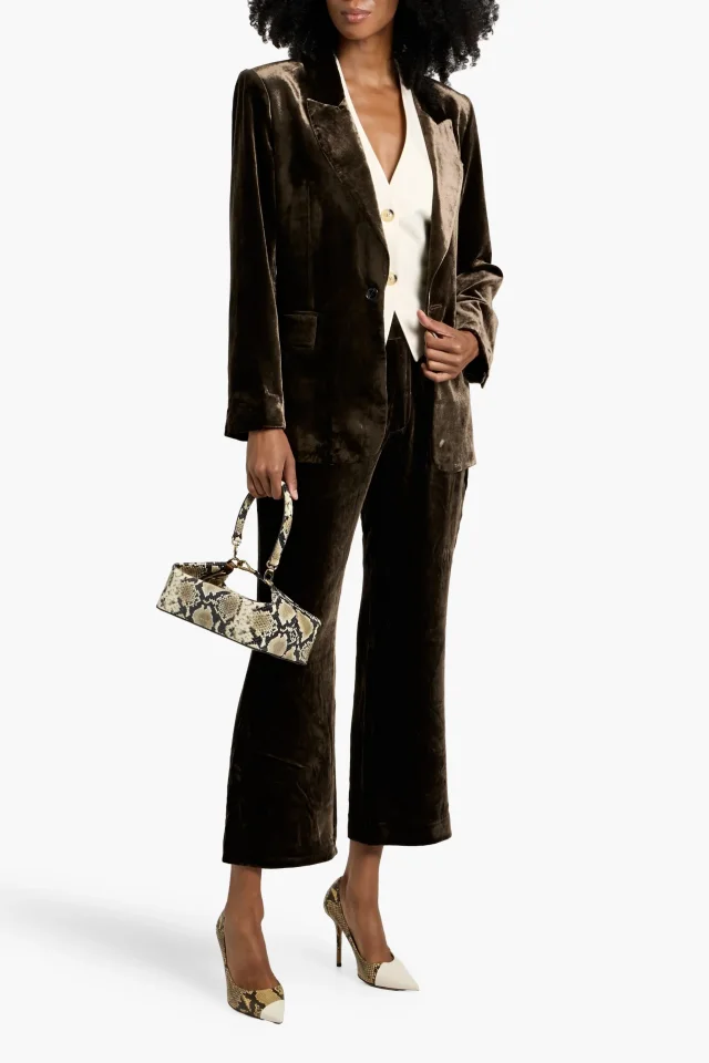Frame Cropped Velvet Flared Pants in Chocolate, photo 6 of 8 from THE OUTNET