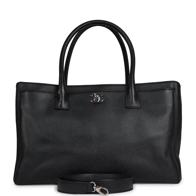 Chanel Large Executive Cerf Tote Bag Black Grained Calfskin Silver Hardware in Black Caviar leather from Madison Avenue Couture