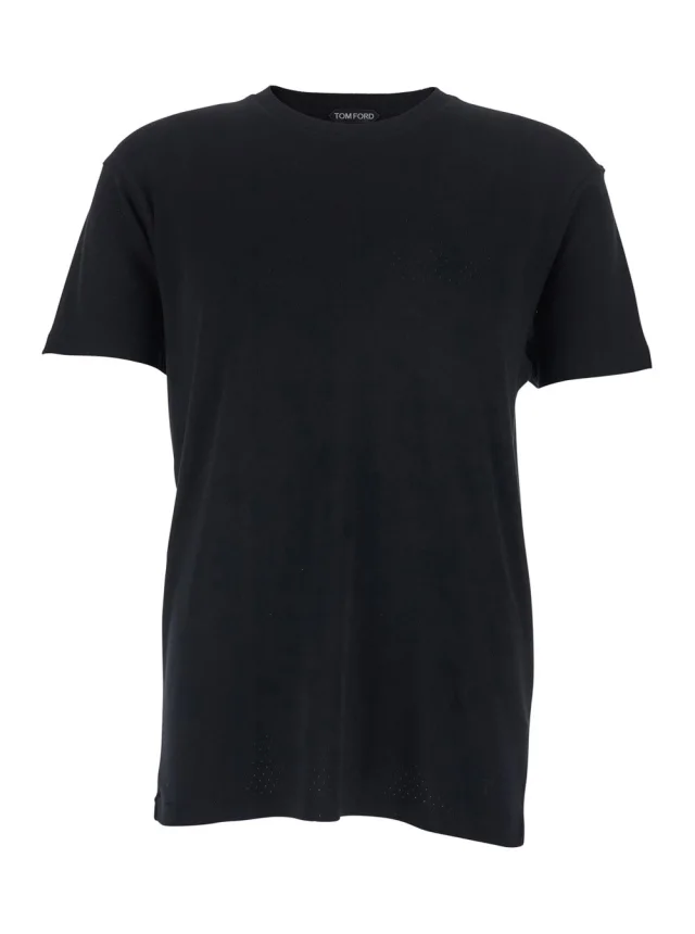 Tom ford Black T-Shirt with Logo Embroidery on the Front and Perforated Design in cotton Man in Black 100% Cotton from Gaudenzi Boutique, photo 1 of 1