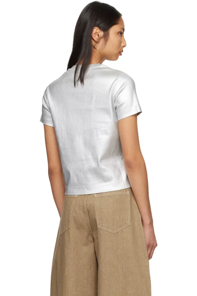 Casablanca Silver Ribbed T-shirt, photo 3 of 4 from SSENSE