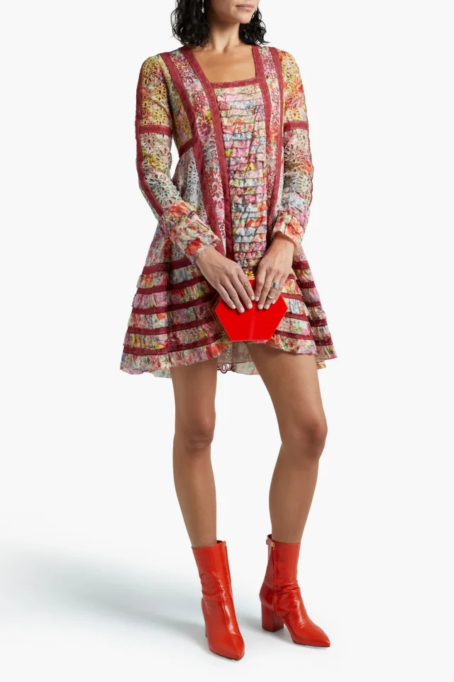Valentino Garavani Floral-Print Broderie Anglaise Cotton Mini Dress in Claret, photo 2 of 4 from THE OUTNET