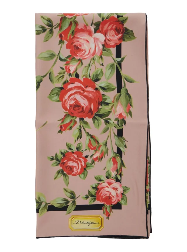 Multicolor Square Silk Scarf with Logo on the Front and Floral All-Over Motif for Women in Multicolor, image 1 of 1 from Gaudenzi Boutique