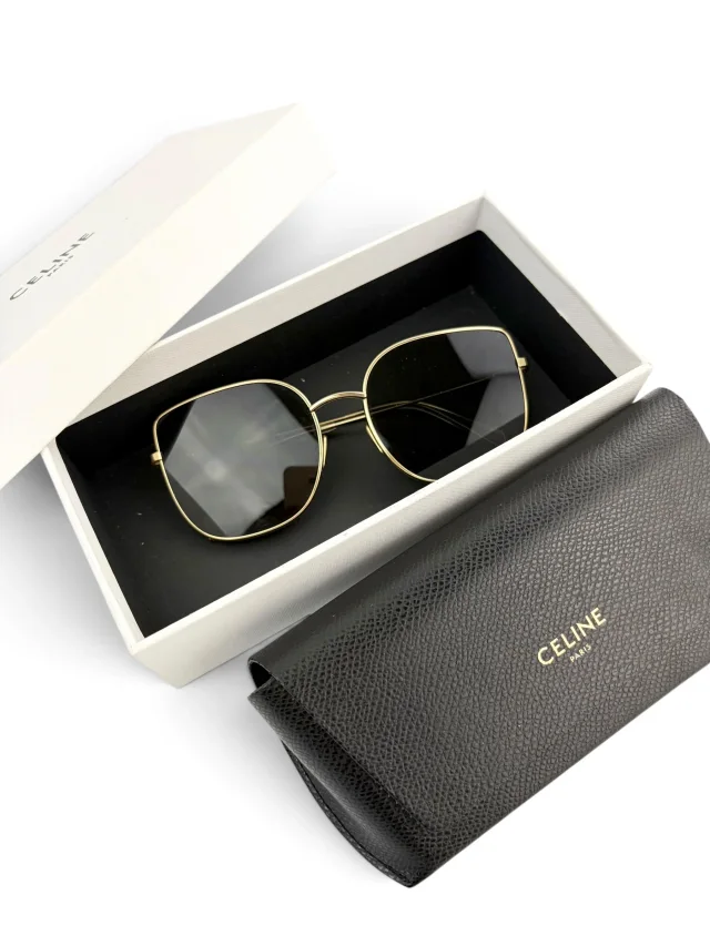 Celine Metal Frame Sunglasses in Gold Leather from Season 2 Consign, photo 2 of 4
