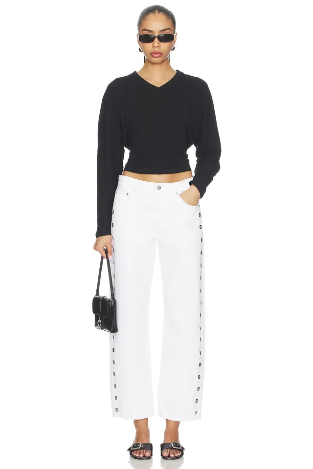 PISTOLA Lexi Mid Rise Bowed Straight Jeans in Vivid White, photo 5 of 6 from REVOLVE (Canada)
