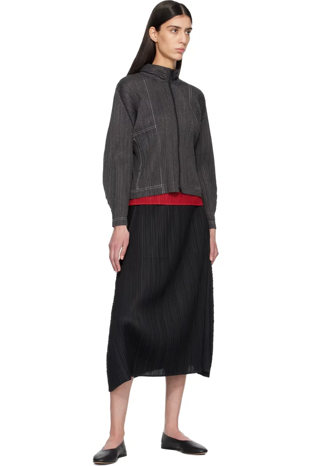 PLEATS PLEASE ISSEY MIYAKE Black Cotton Denim Hoodie, photo 4 of 4 from SSENSE