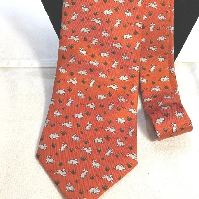 Hermès Paris Bunny Rabbit Silk Tie Pristine Bunny Print Pristine Vintage in brown|red|orange Silk from Poshmark