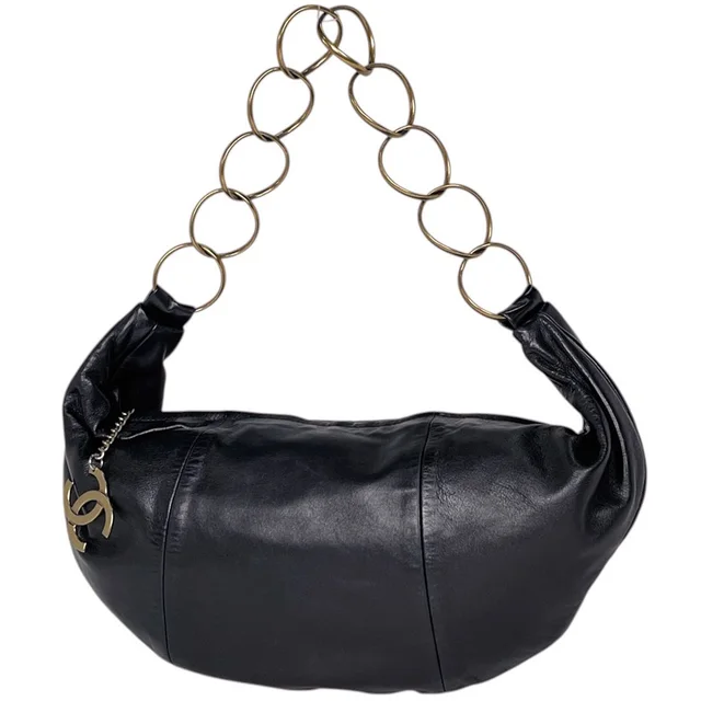 Chanel Shoulder Bag CC Logo Half Moon Leather Black in Black Leather from The Reluxe