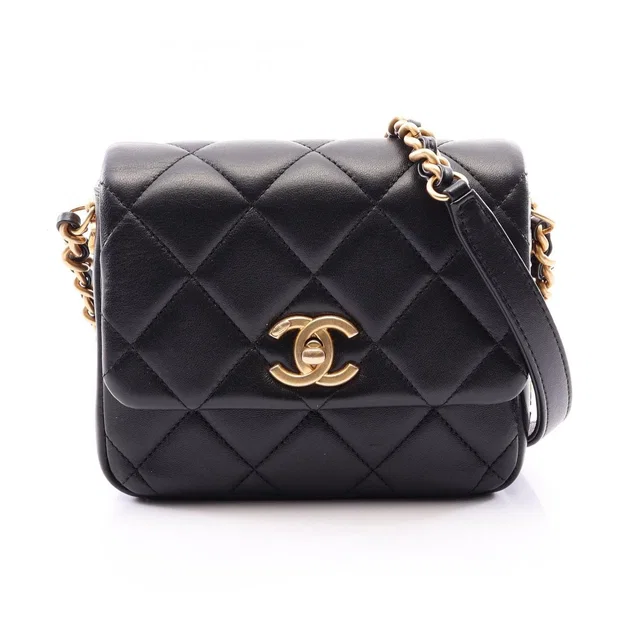 Chanel Shoulder Bag Quilted Black Lambskin Mini Chain in Black Lambskin from The Reluxe