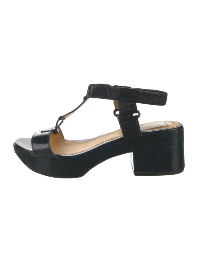 Lanvin Patent Leather T-Strap Sandals in green Patent leather from The RealReal