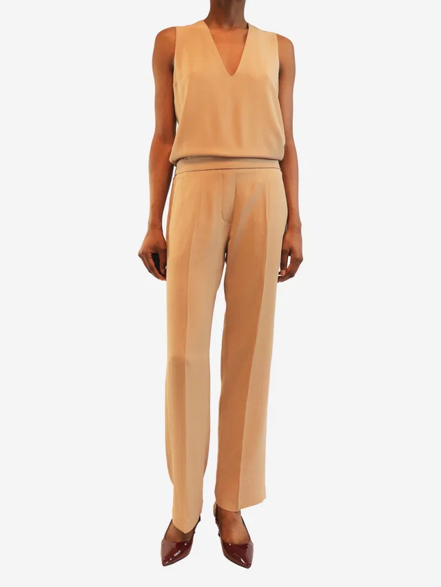 Brunello Cucinelli Neutral sleeveless jumpsuit - size S in Silk from Sign of the Times
