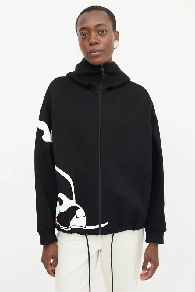 Prada FW 2018 Graphic Zip Hoodie in Resin from VSP Consignment