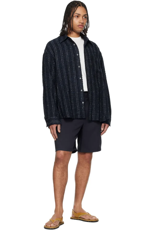 WOOYOUNGMI Navy Tweed Shirt, photo 4 of 4 from SSENSE