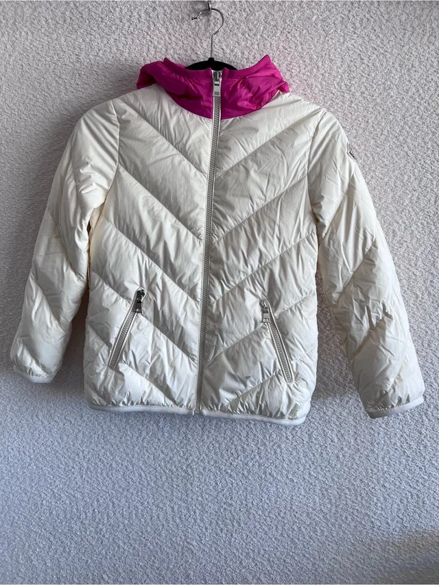 Moncler Kids Girls Hooded Puffer Jacket Kaori Giubbotto White Pink Size 10 in white|pink from Poshmark
