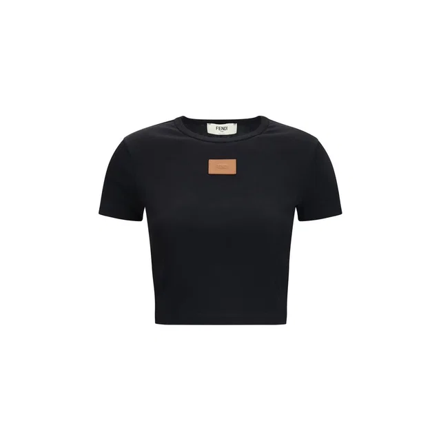 Fendi Black Cotton T-Shirt in Black Leather from HEWI