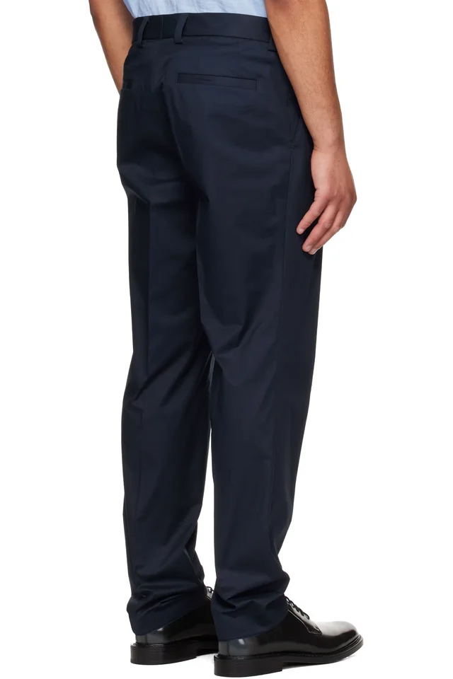 Hugo Navy Slim-Fit Paper-Touch Stretch Cotton Trousers, photo 3 of 4 from SSENSE