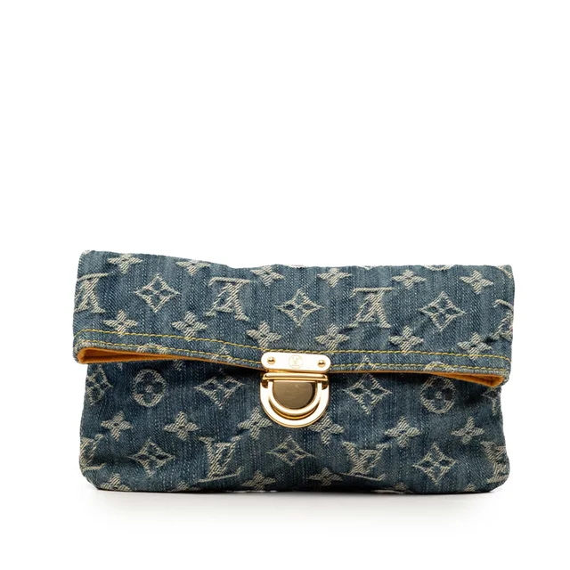 Blue Louis Vuitton Monogram Denim Pochette Plate Clutch Bag in Blue Denim from Designer Revival