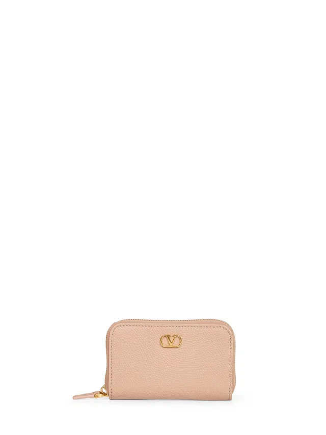 Valentino Garavani Vlogo Signature Grained Calf Wallet — Beige Leather & Purses in Beige Leather from HEWI