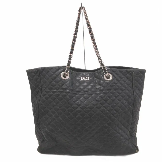 Dolce & Gabbana Tote Bag Shoulder Leather Quilted Chain Black in Black Leather from The Reluxe