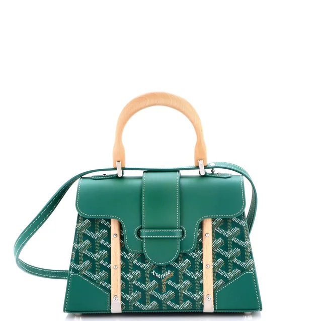 Goyard Structured Saigon Top Handle Bag Coated Canvas with Leather Mini in green Coated canvas from Rebag