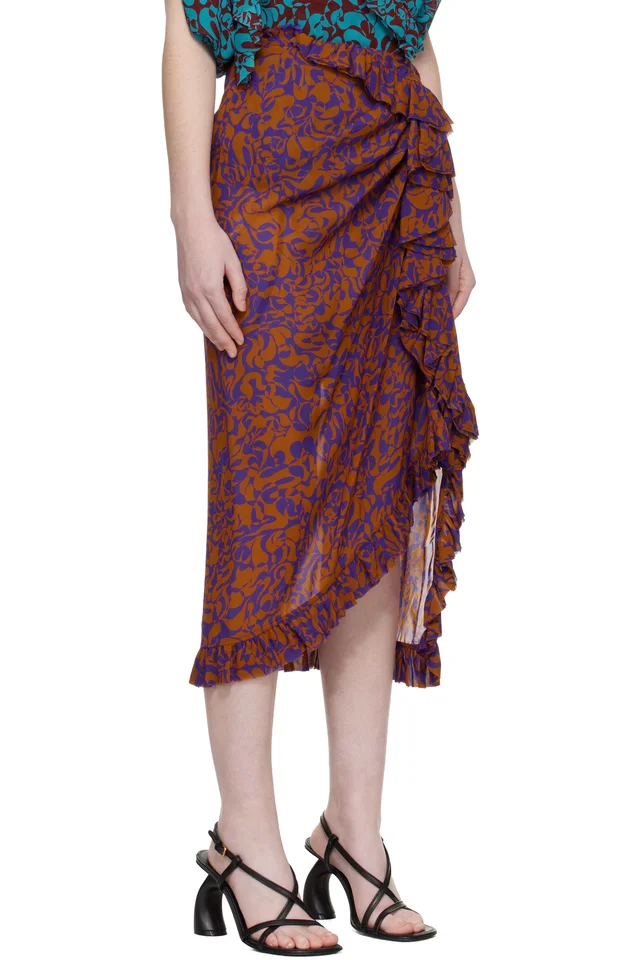 Dries Van Noten Purple & Orange Sina Midi Skirt, photo 2 of 4 from SSENSE