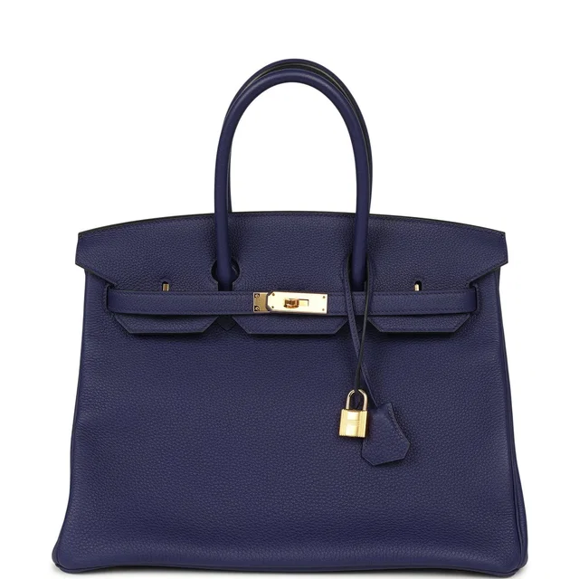 Hermès Birkin 35 Bleu Encre Togo Gold Hardware in Blue Togo leather from Madison Avenue Couture