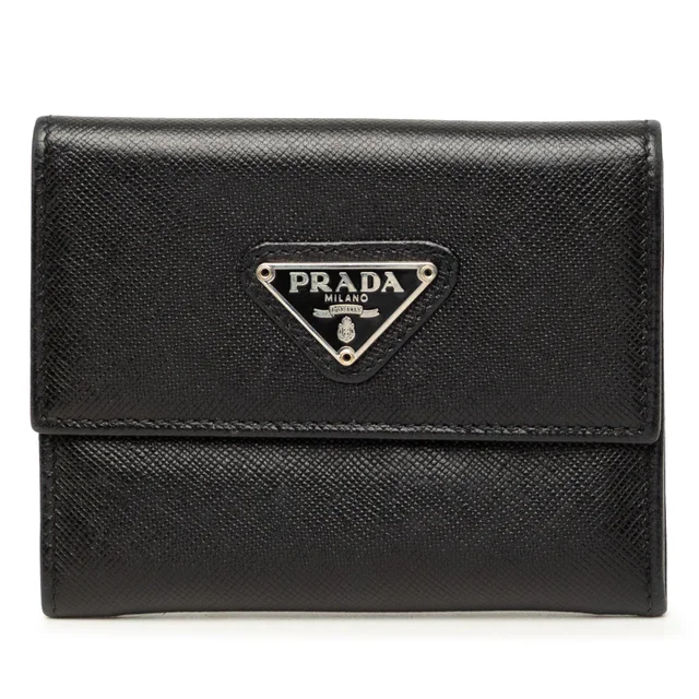 Black Prada Saffiano Card Holder in Black Saffiano leather from Designer Revival