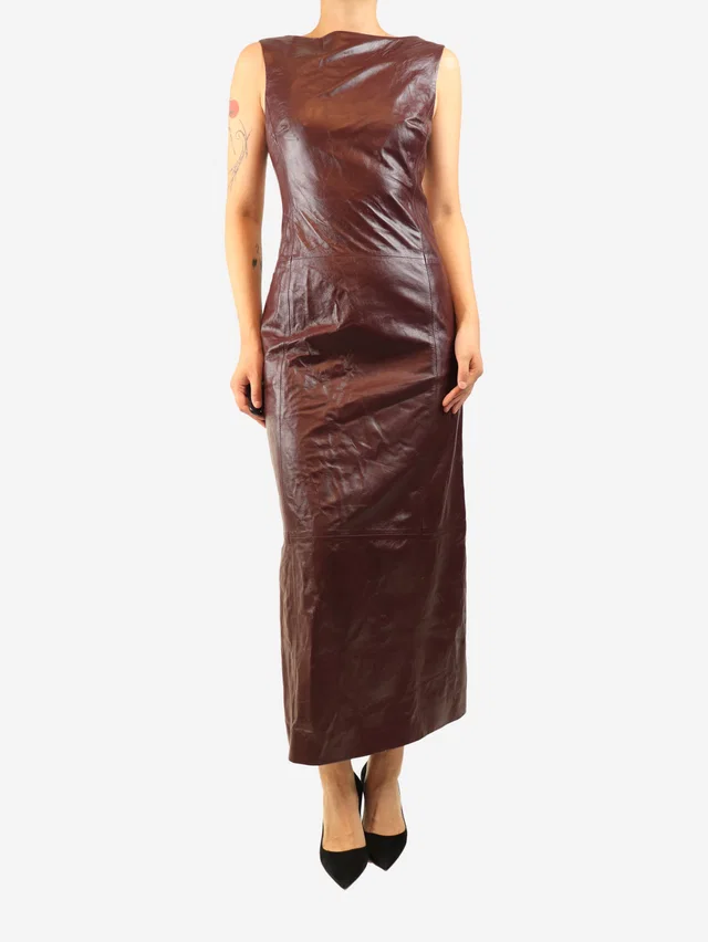 Proenza Schouler Burgundy open-back leather midi dress - size UK 10 in Burgundy Leather from Sign of the Times
