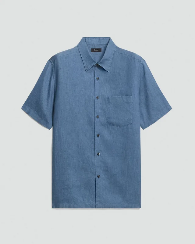Theory Irving Short-Sleeve Shirt in Relaxed Linen in BERING 100% Linen, photo 6 of 12 from Theory