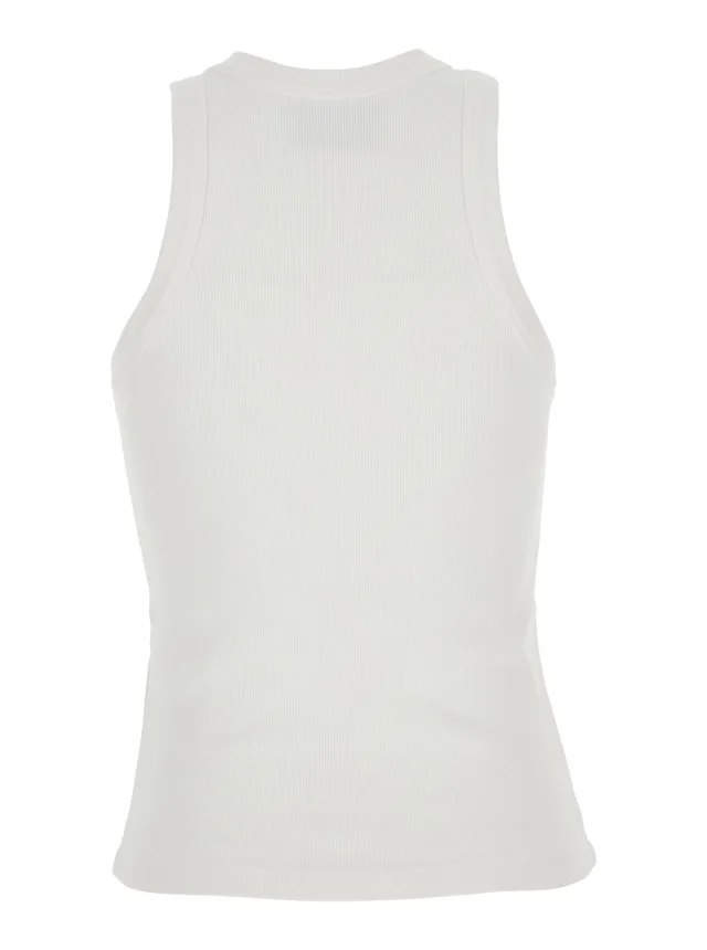 ICON DENIM White Sleeveless Top with Round Neck and Logo Patch on the Front in Cotton for Women in White, photo 3 of 6 from Gaudenzi Boutique