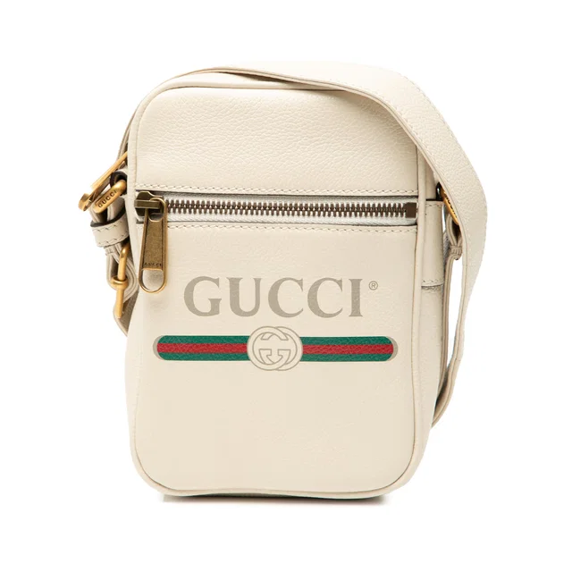 White Gucci Mini Grained Calfskin Logo Crossbody in White Caviar leather from Designer Revival