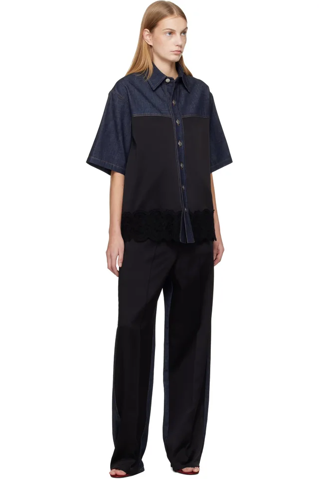 Stella McCartney Navy & Black Wide-Leg Satin-Panel Jeans, photo 4 of 4 from SSENSE