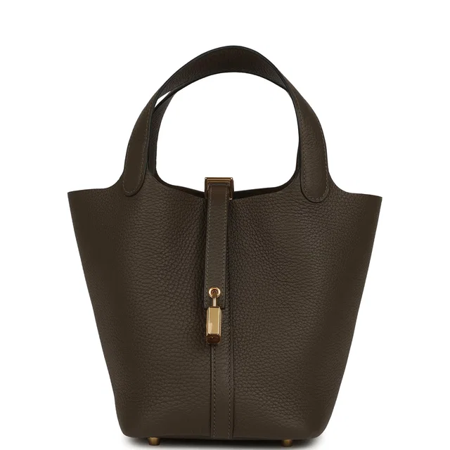 Hermès Picotin Lock 18 Vert Loden Clemence Gold Hardware in Green Clemence leather from Madison Avenue Couture