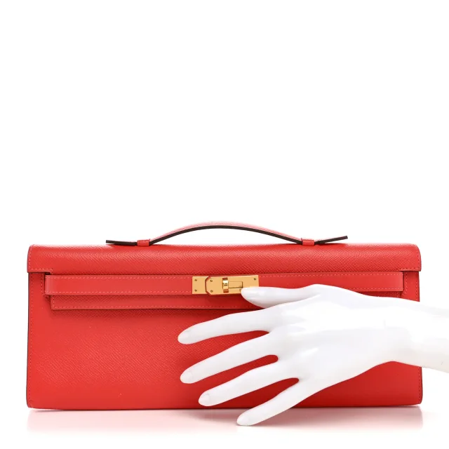 Hermès Epsom Kelly Cut Clutch Pochette Rose Jaipur in Pink Epsom leather from FASHIONPHILE, photo 2 of 11
