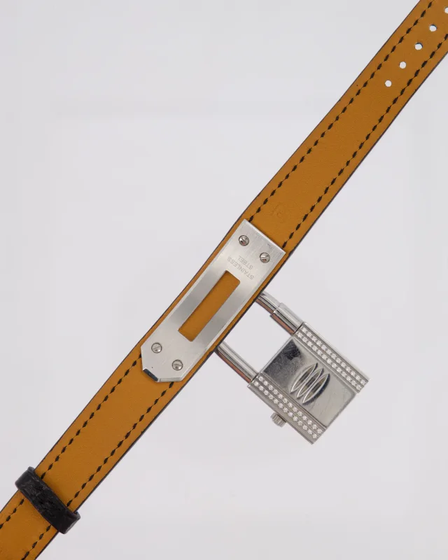 Hermès Kelly Stainless Steel, Diamonds, Black Alligator Crocodile strap and Mother of Pearl 20mm Watch in Black Crocodile from Sellier, photo 5 of 6