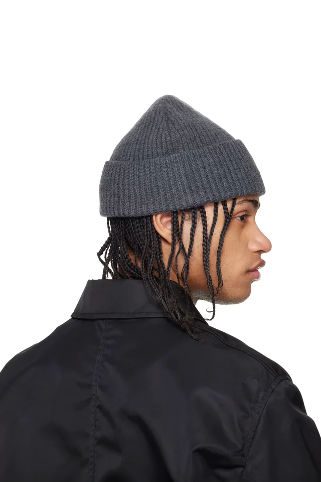 AMI Paris Gray Wool Contrasted Ami de Coeur Beanie, photo 3 of 3 from SSENSE