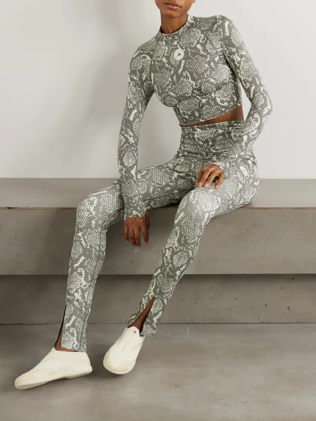 ADIDAS BY STELLA MCCARTNEY Cropped snake-print stretch recycled top in Grey, photo 2 of 2 from NET-A-PORTER (Canada)