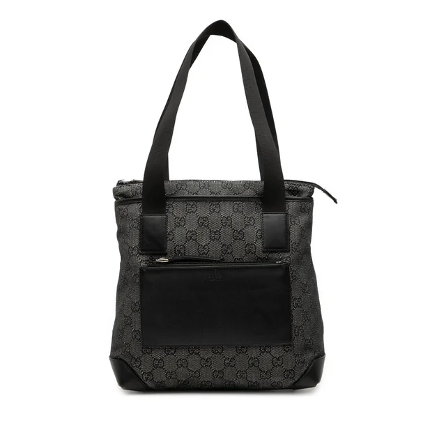 Black Gucci GG Denim Tote in Black Denim from Designer Revival