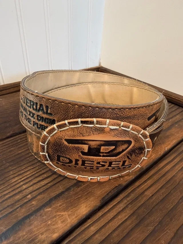 Diesel Vintage Tan Brown Leather Logo Distressed Style Belt Made In Italy in red|brown Leather from Poshmark