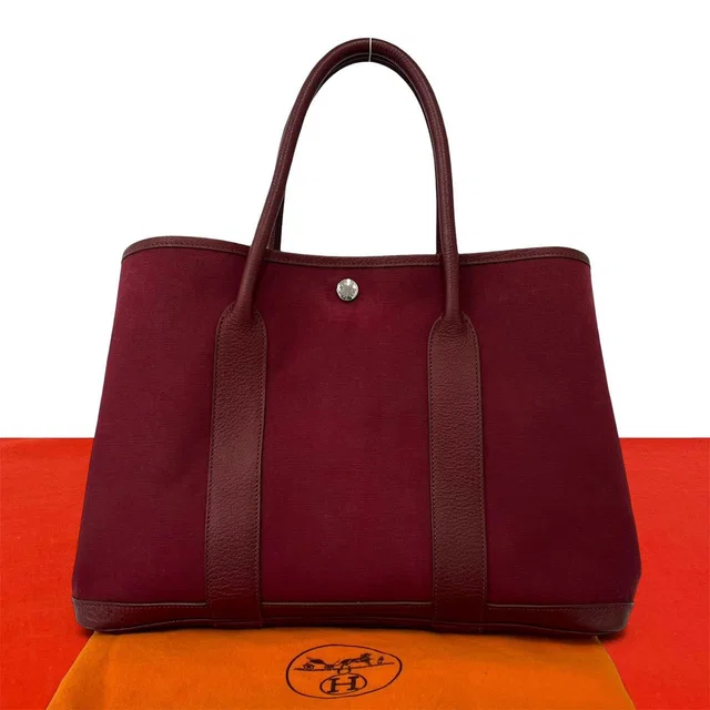 Hermès Garden Party PM Toile Officier Buffalo Handbag Rouge Imperial in Red from The Reluxe