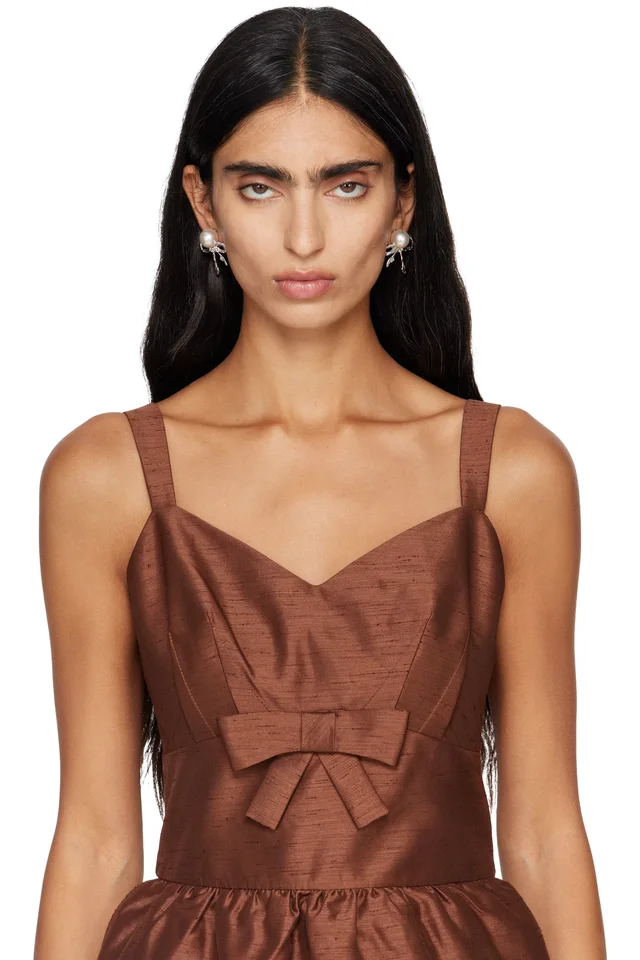 SHUSHU/TONG YVMIN Edition Twisted Rope Bow Faux-Pearl Earrings, photo 3 of 3 from SSENSE