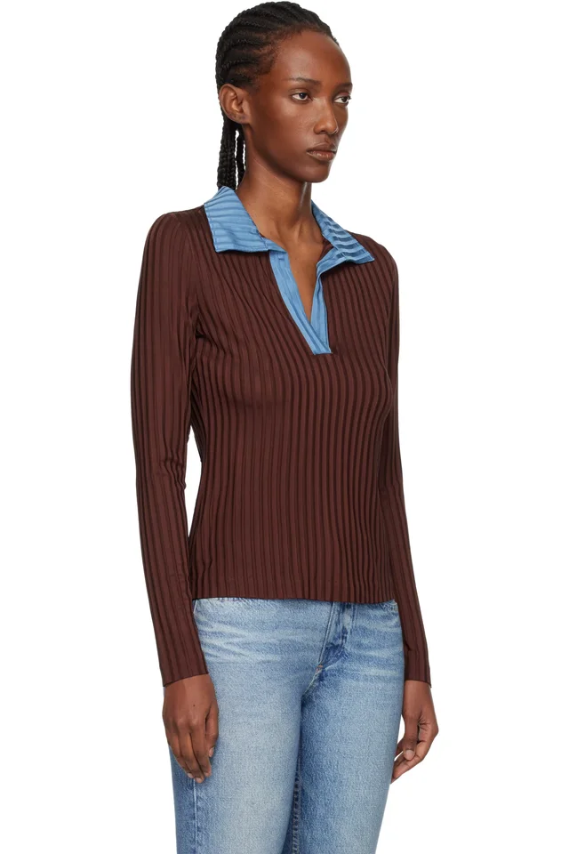 rag & bone Burgundy Natalia Colorblock Long Sleeve Polo, photo 2 of 4 from SSENSE
