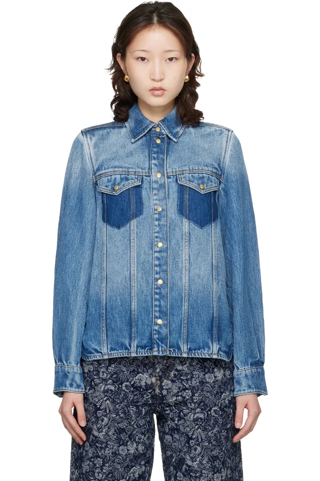 GANNI Blue Light Weight Denim Shirt, image 1 of 1 from SSENSE