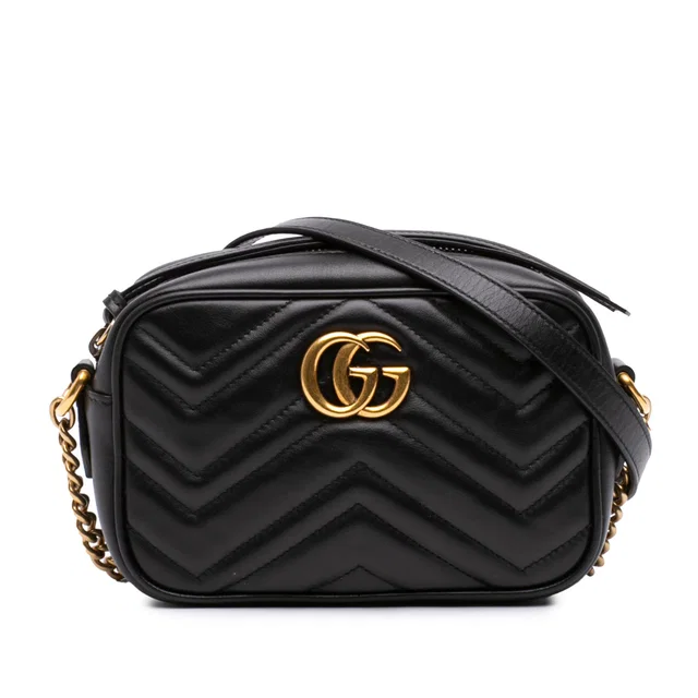 Black Gucci Mini GG Marmont Matelasse Calfskin Crossbody in Black Calfskin from Designer Revival