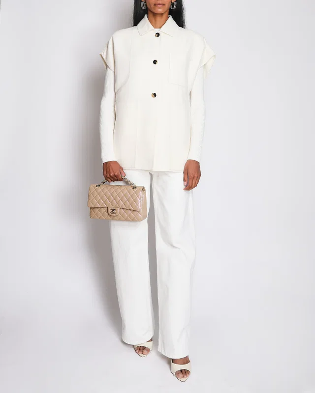 Hermès Cream Cashmere Boxy Short Sleeve Jacket Size FR 36 (UK 8) in White Cashmere from Sellier